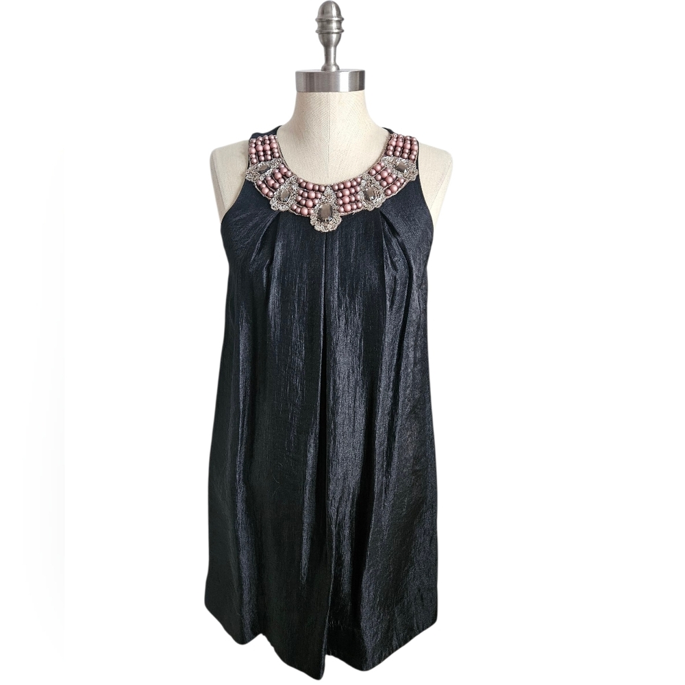 NWOT ALEXIA ADMOR Beaded & Jeweled Neck Black Trapeze Dress | SZ S